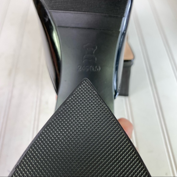 Mid Heel Block black patent slides with chunky heel - Picture 7 of 11